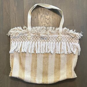 Beige and Cream Fringe Tote‎ Bag